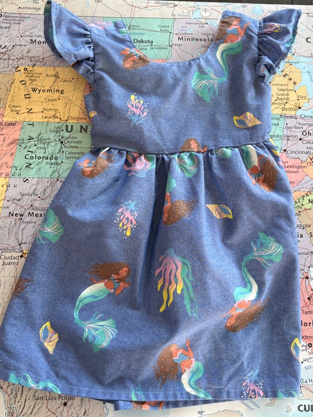 Disney Blue Purple Mermaid 🧜‍♀️ Print Casual Dress